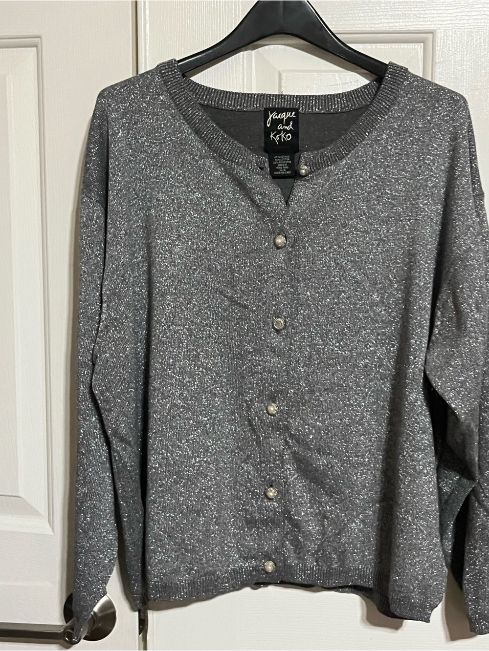 Jacque and Koko Silver Sparkle Pearl Button Cardigan Sweater
15-03